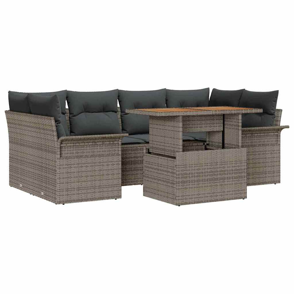 7 dalių sodo sofa rinkinys su pagalvėlėmis, pilka poli rattan ir akacija