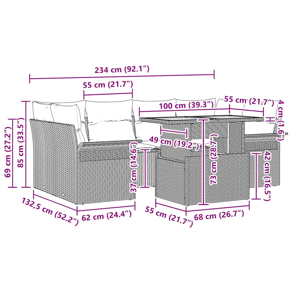 7 dalių sodo sofa rinkinys su pagalvėlėmis, pilka poli rattan ir akacija