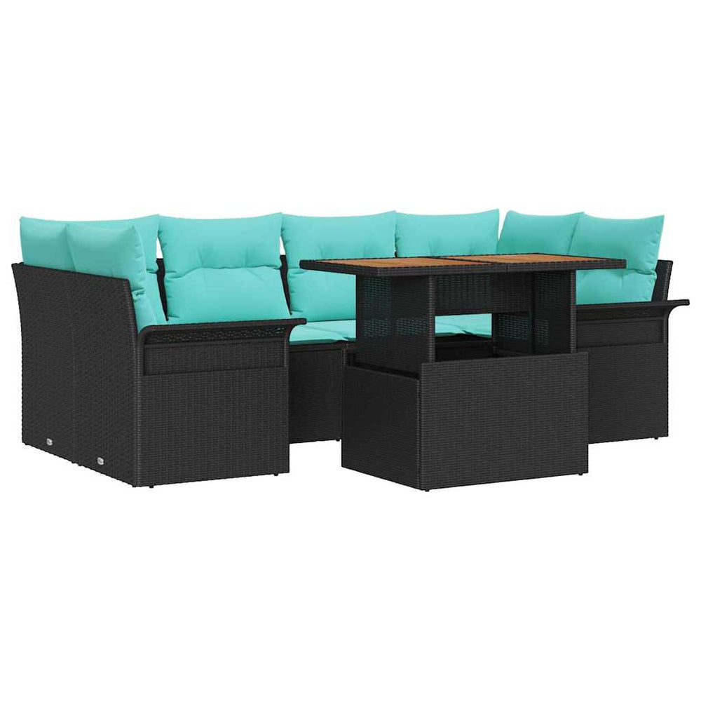 Sodo Sofų Rinkinys su pagalve 7 pcs Juoda ir mėlyna