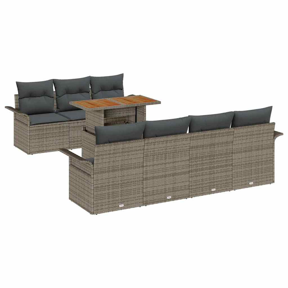 8 Piece Garden Sofa Set with Cushions, Grey Poly Rattan Acacia
