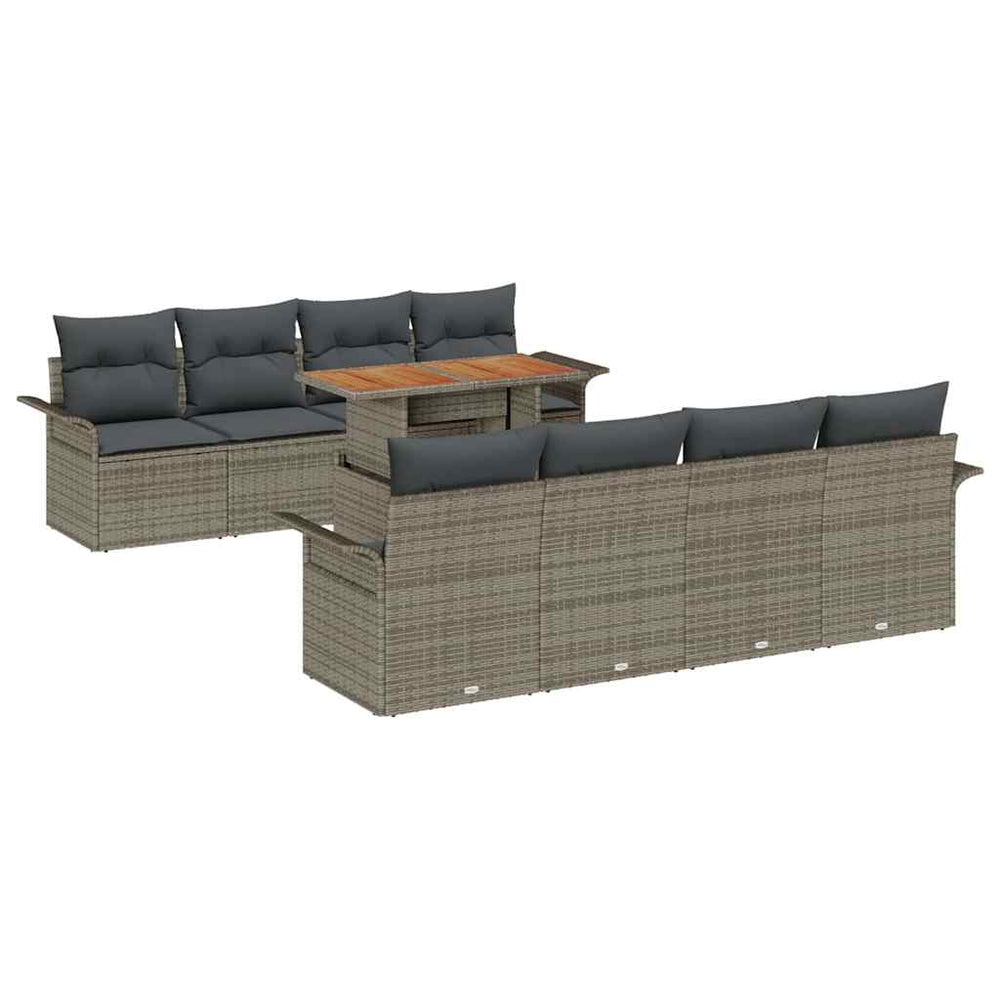 9-piece garden sofa set with grey cushions
