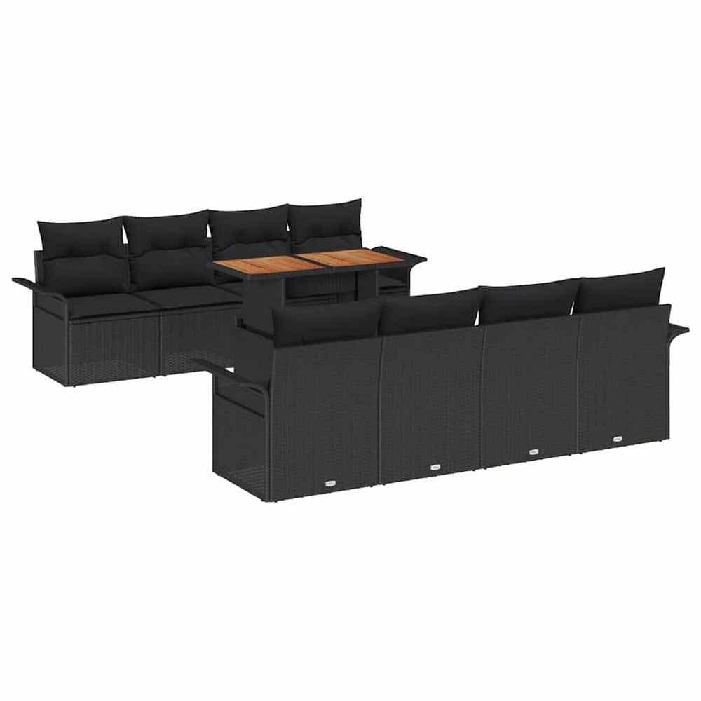 Sodo Sofų Rinkinys su pagalve 7 pcs Juoda poliratanas