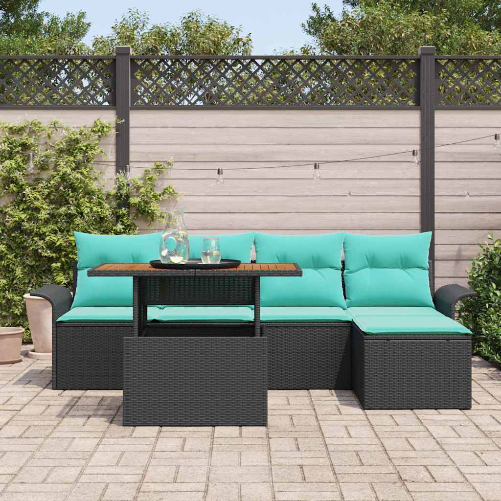 Sodo Sofų Rinkinys su pagalve su saugykla 6 pcs Juoda ir mėlyna