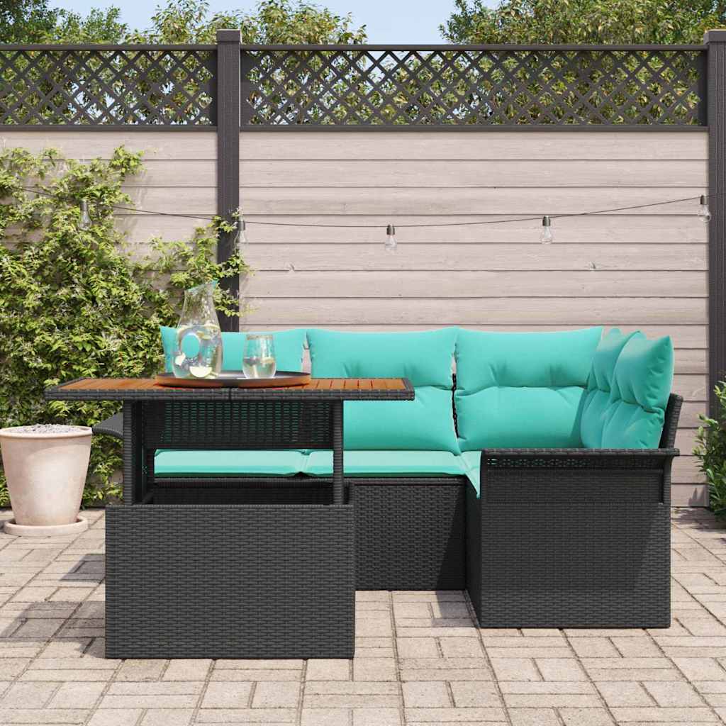 Sodo Sofų Rinkinys su pagalve su saugykla 5 pcs Juoda ir mėlyna