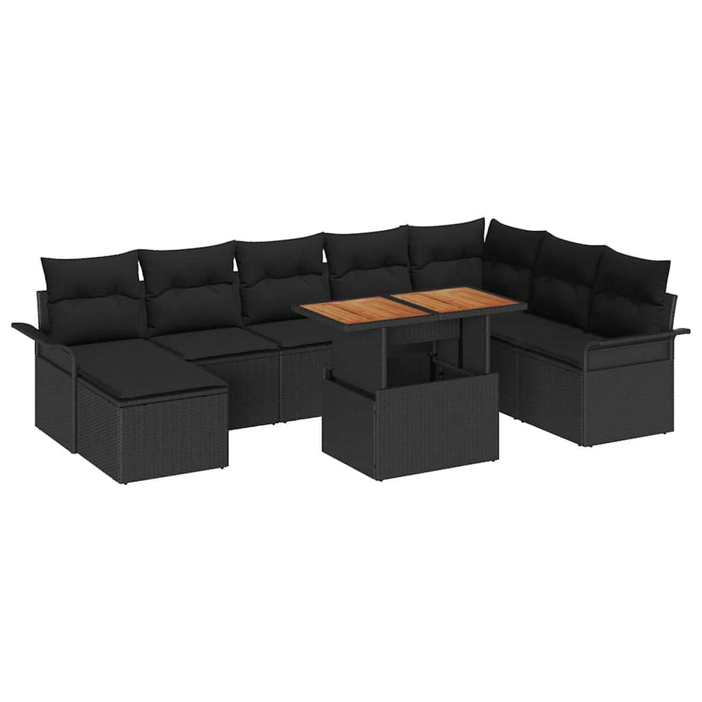 Sodo Sofų Rinkinys su pagalve 9 pcs Juoda