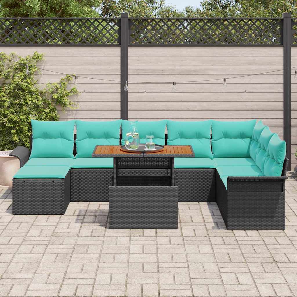 Sodo Sofų Rinkinys su pagalve su saugykla 9 pcs Juoda ir mėlyna