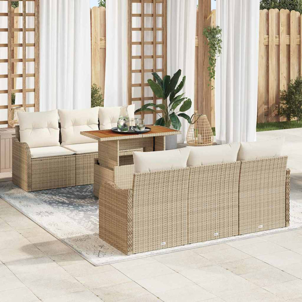 7 dalių sodo sofos komplektas su pagalvėlėm smėlio spalvos poli rattan akacijos