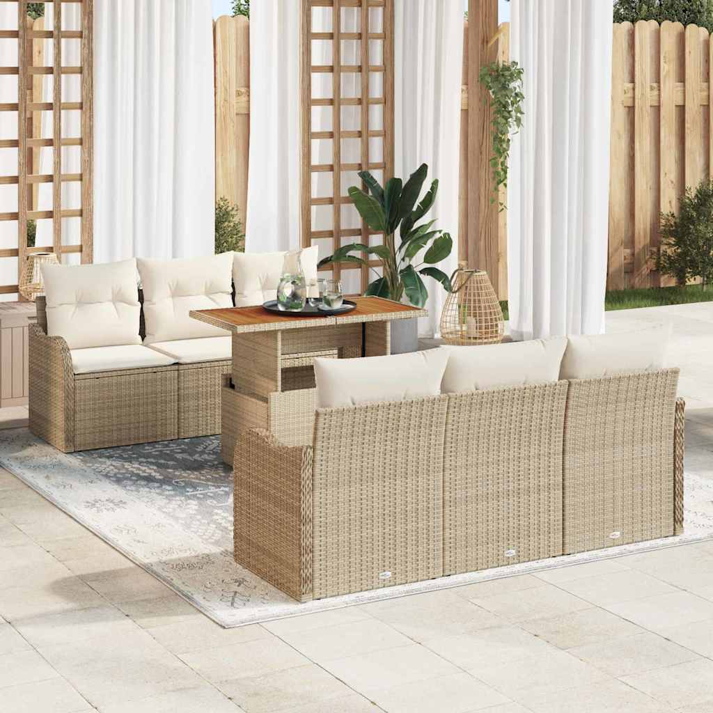 7 dalių sodo sofos komplektas su pagalvėlėm smėlio spalvos poli rattan akacijos