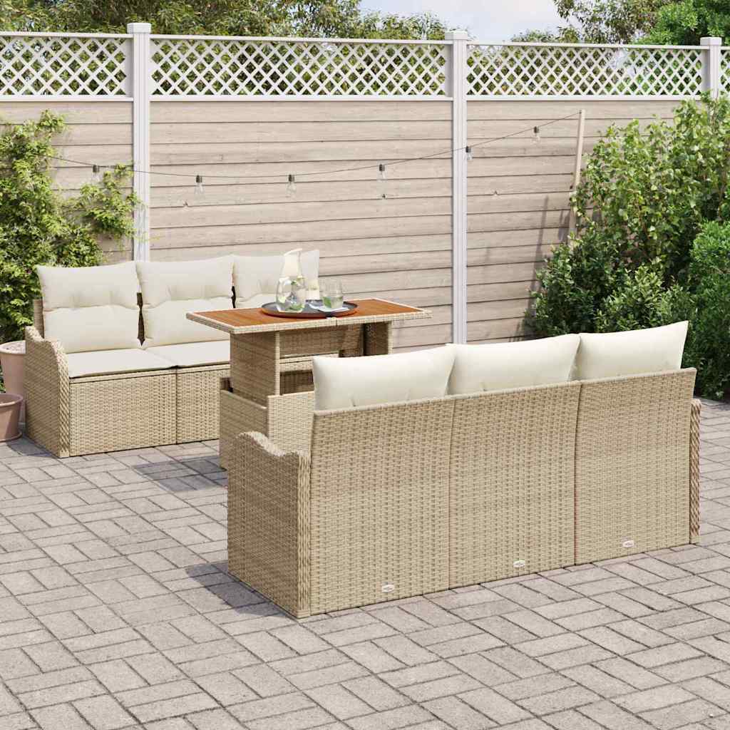 7 dalių sodo sofos komplektas su pagalvėlėm smėlio spalvos poli rattan akacijos