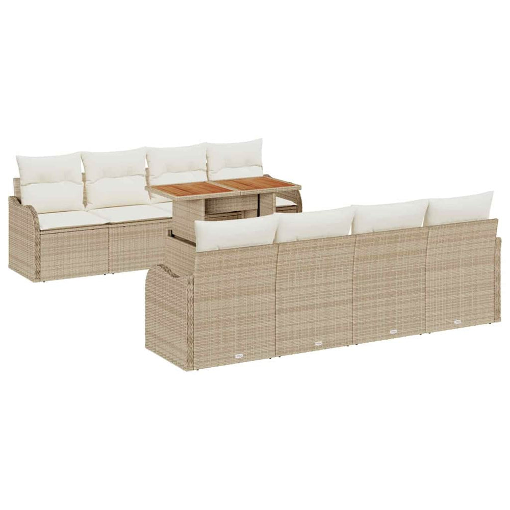 9 dalių sodo sofos komplektas su pagalvėlėm smėlio poly rattan akacija.