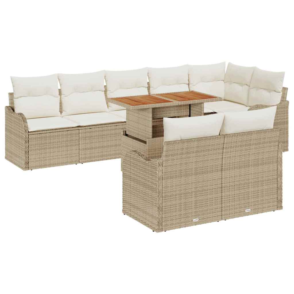 9 dalių Sodo Sofa Rinkinys su Pagalvėlėmis Kreminė Poli Ratanas Akacija