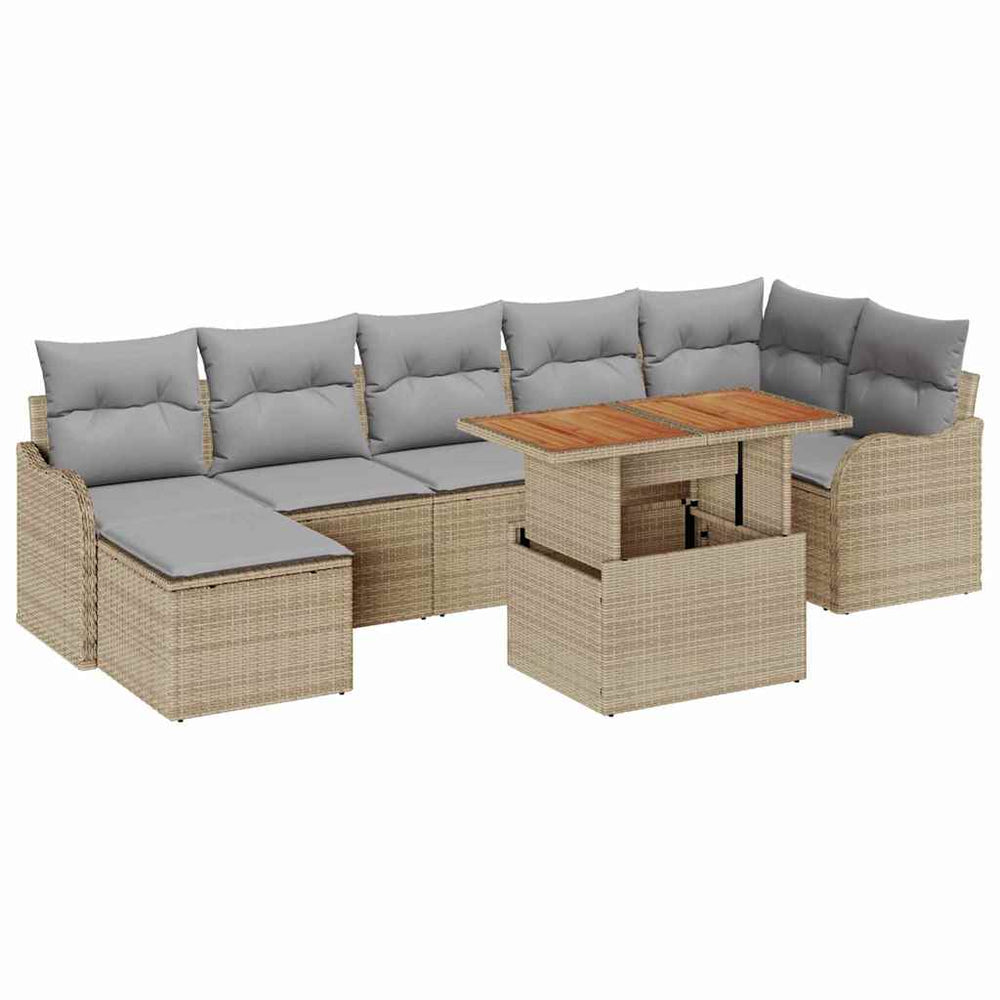 8-piece Garden Sofa Set with Sand Acacia Rattan Cushions
