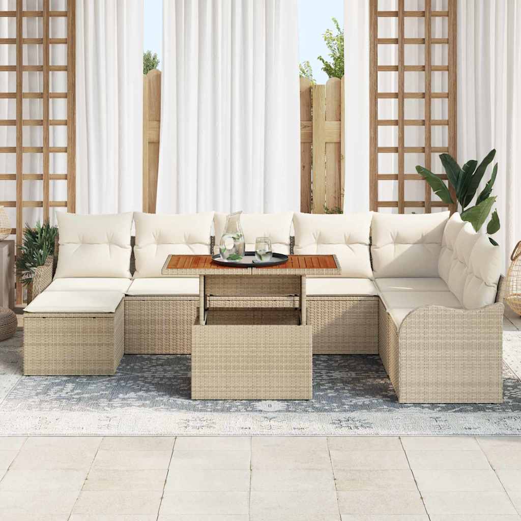 9 dalių sodo sofasetė su pagalvėlėm smėlio spalvos poli ratanas ir akacija