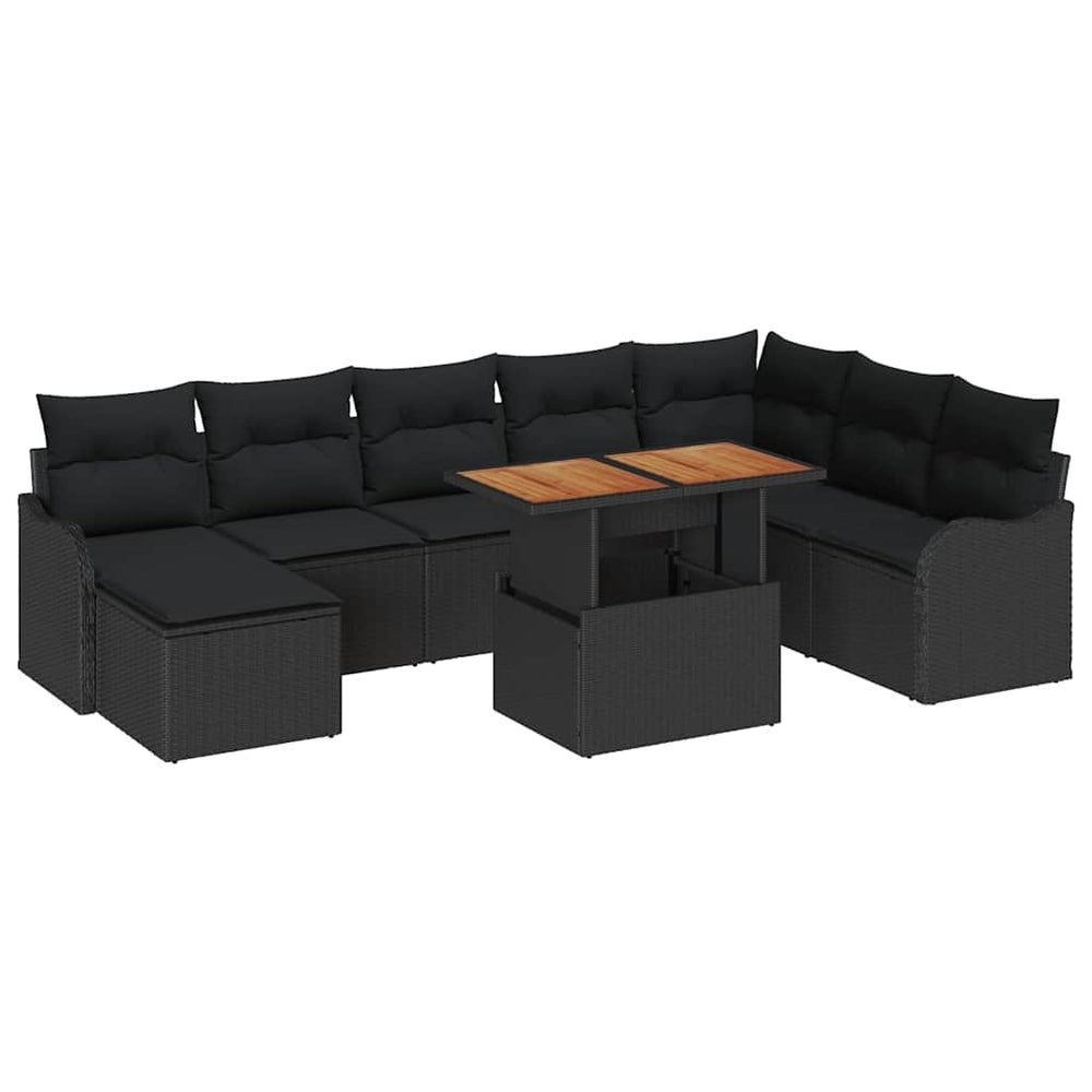 Sodo Sofų Rinkinys su pagalve 9 pcs Juoda