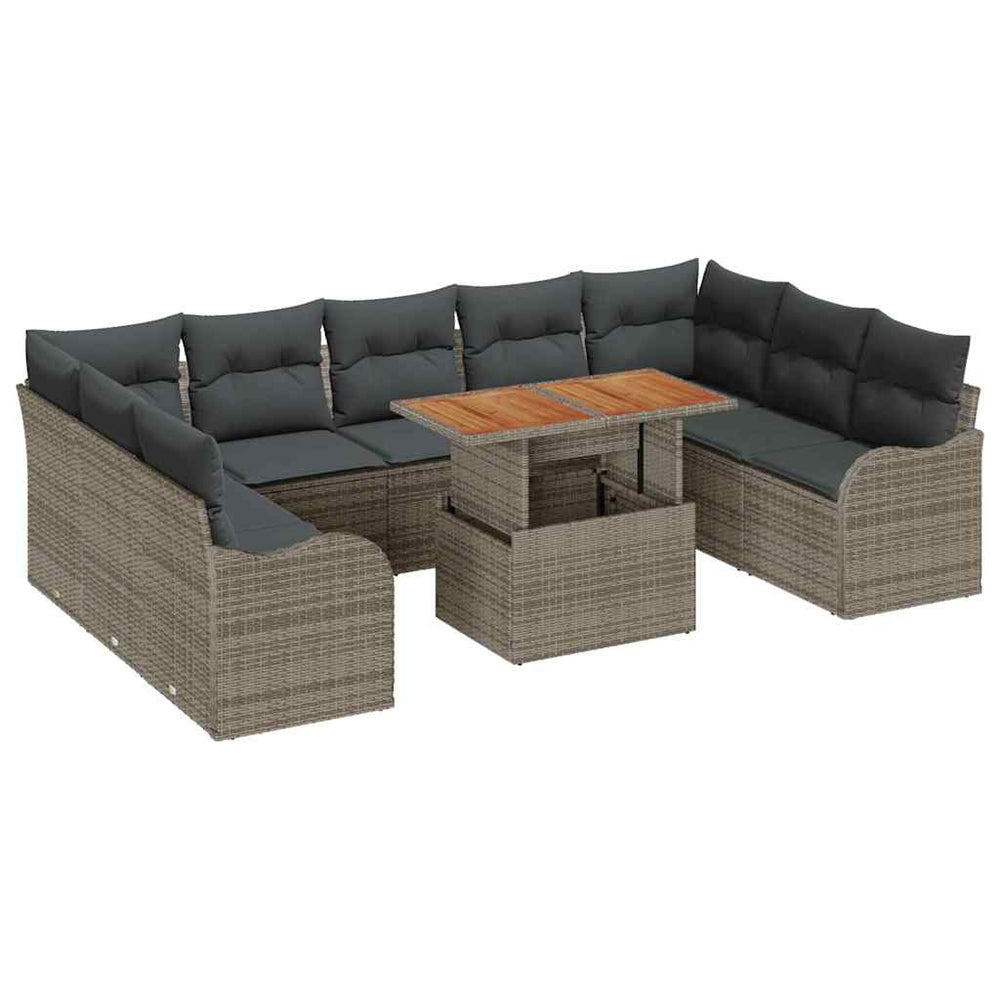 10 dalių sodo sofa komplektas su pagalvėmis pilka poli ratanas akacijos
