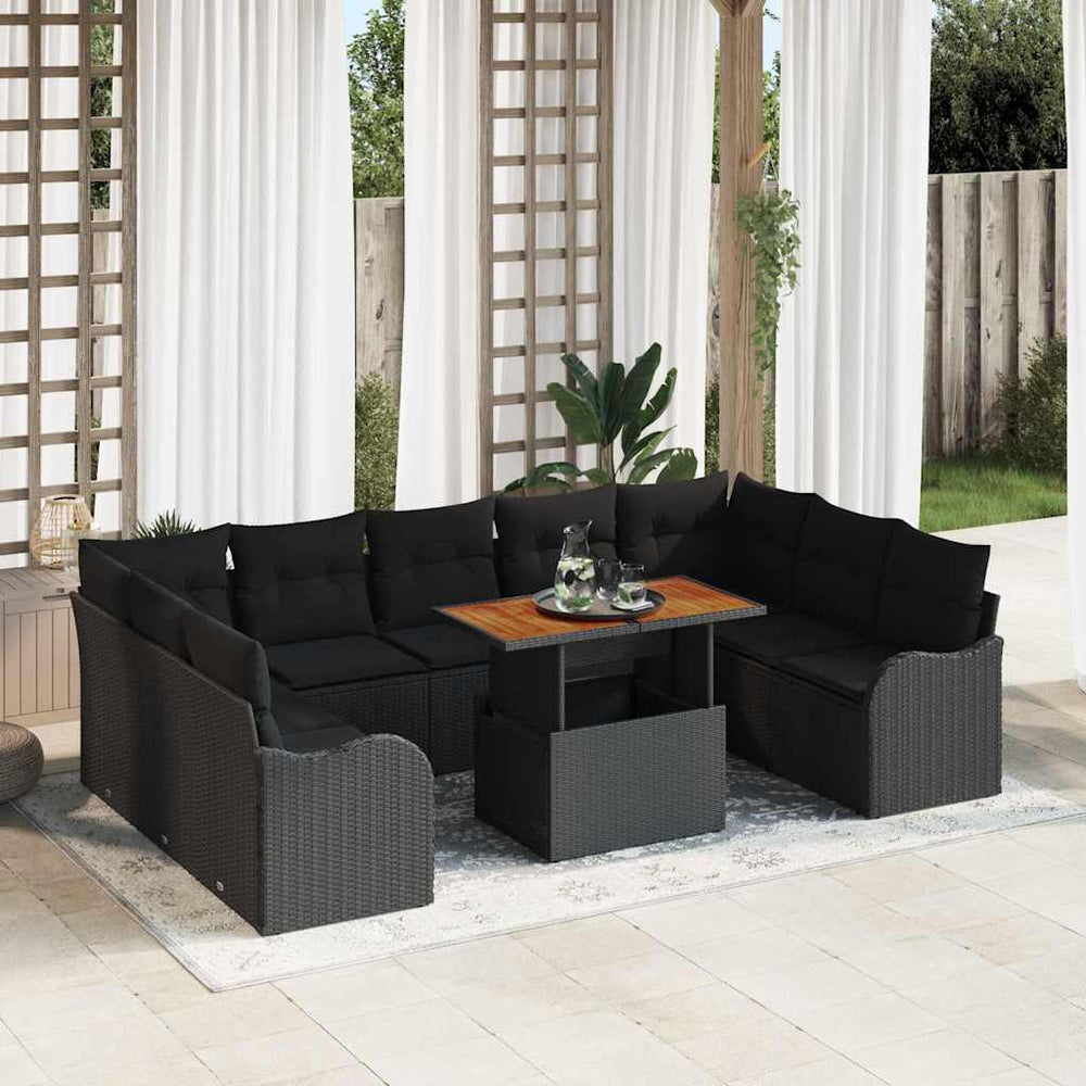 10 dalių sodo sofa rinkinys su pagalvėlėmis juodo poli ratano akacijos