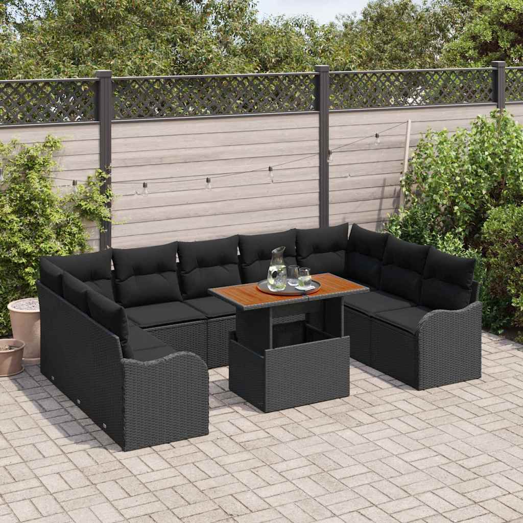 10 dalių sodo sofa rinkinys su pagalvėlėmis juodo poli ratano akacijos