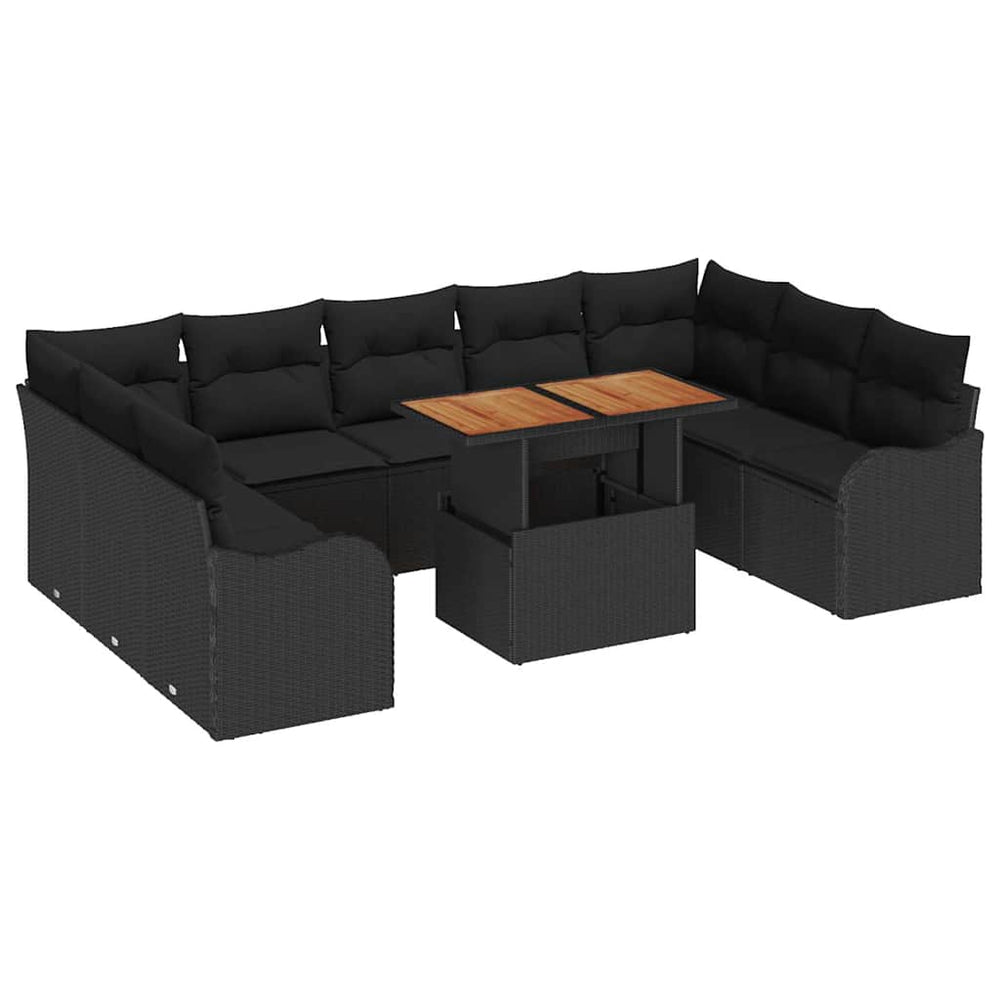10 dalių sodo sofa rinkinys su pagalvėlėmis juodo poli ratano akacijos