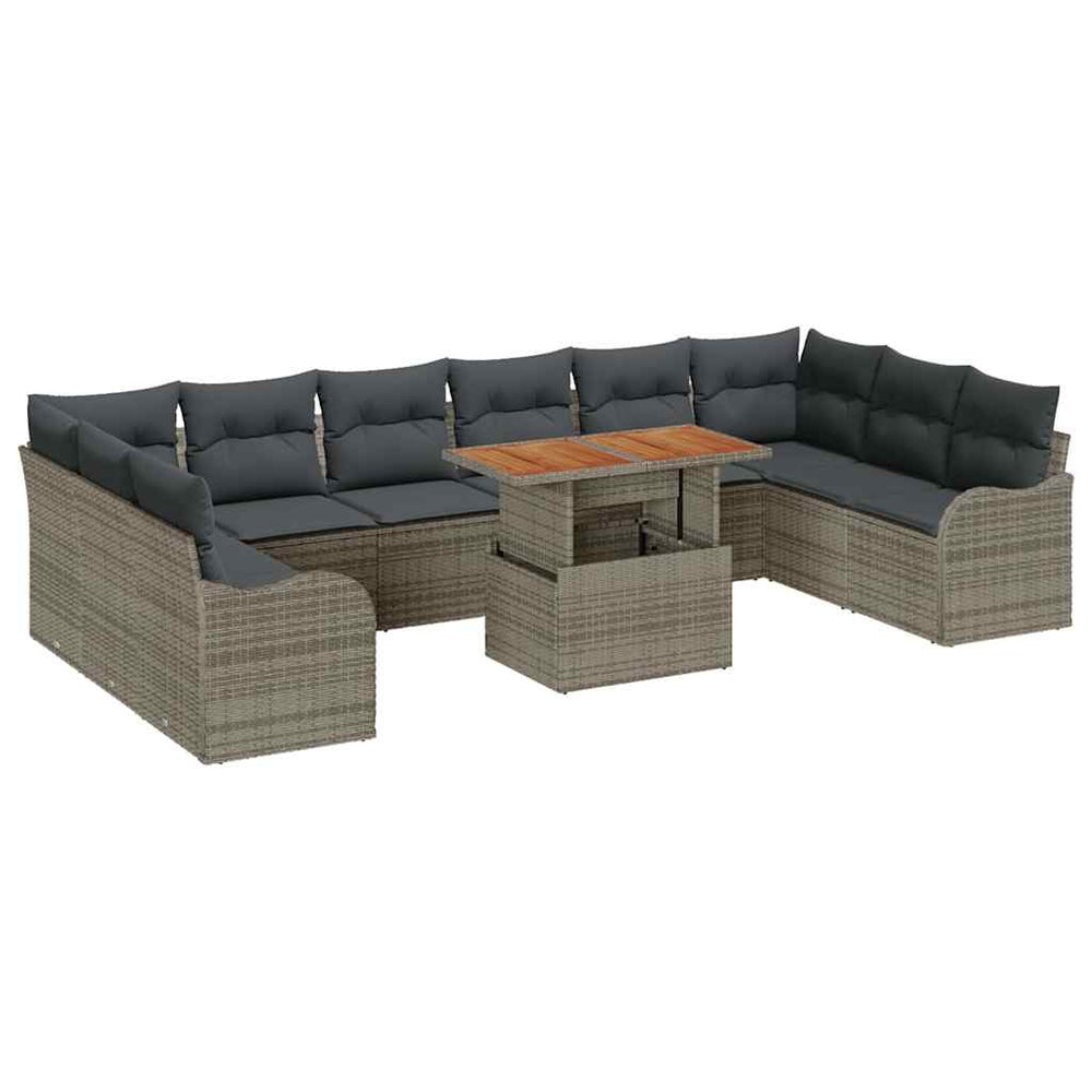 11 dalių sodų sofa rinkinys su pagalvėlėmis, pilkas poli ratanas, akacijos