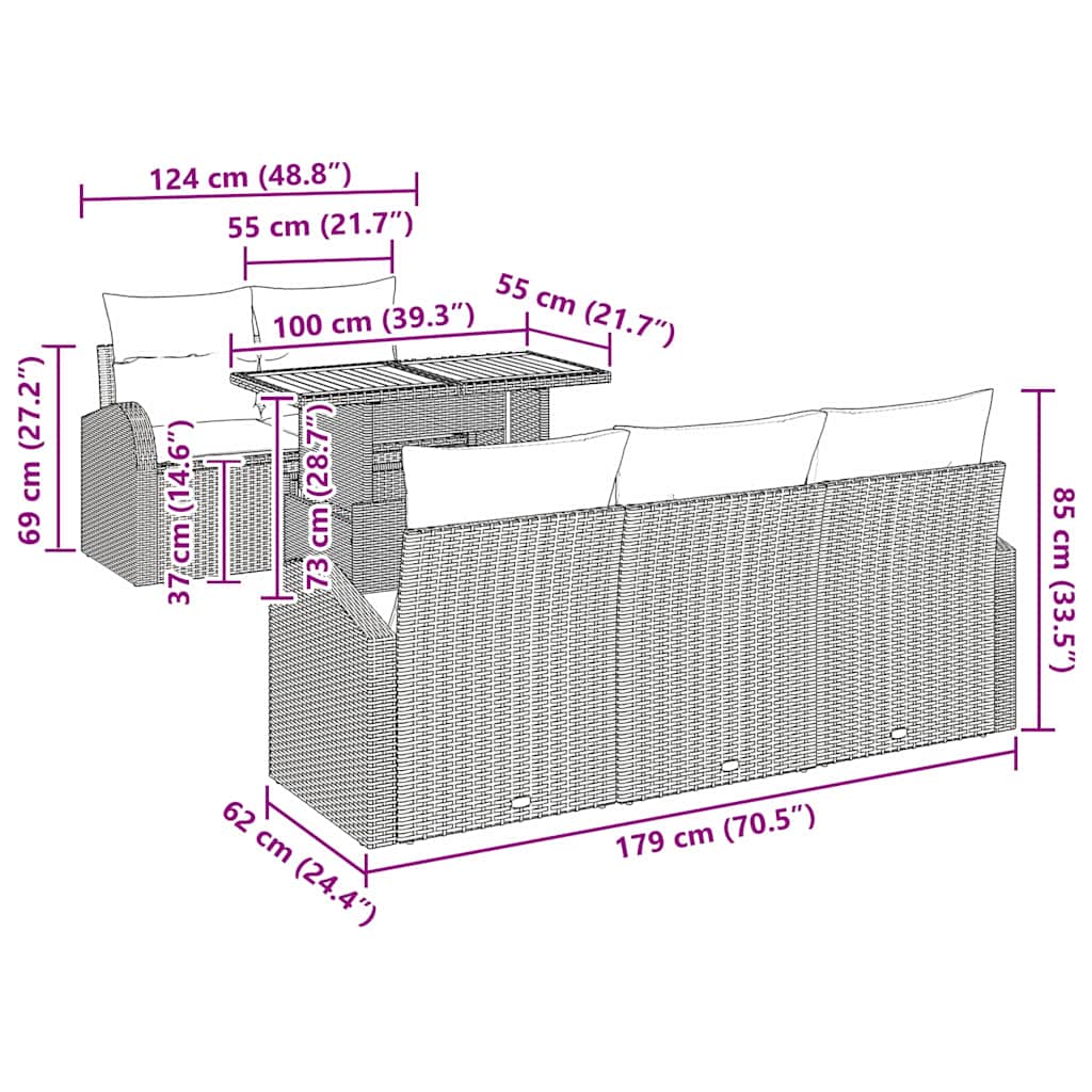 Sodo Sofų Rinkinys 6 pcs Juoda ir kreminė 100 x 55 x 73 cm