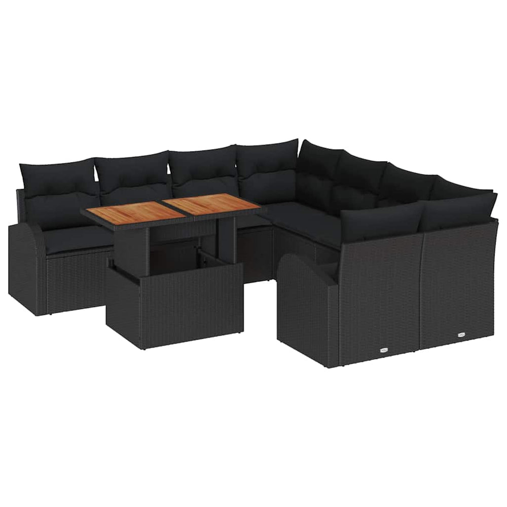 Sodo Sofų Rinkinys su pagalve 9 pcs Juoda