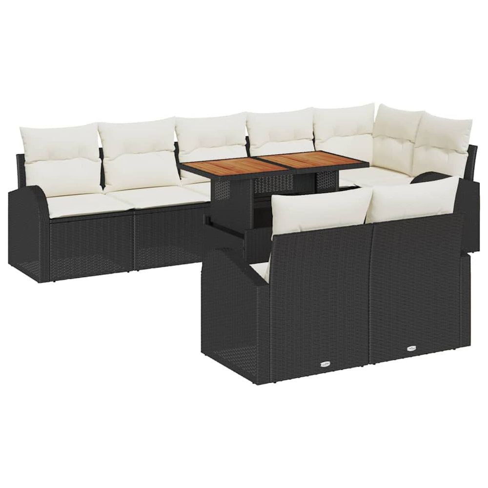 9-piece Garden Dining Set with Cushions Black Poly Rattan and Acacia
