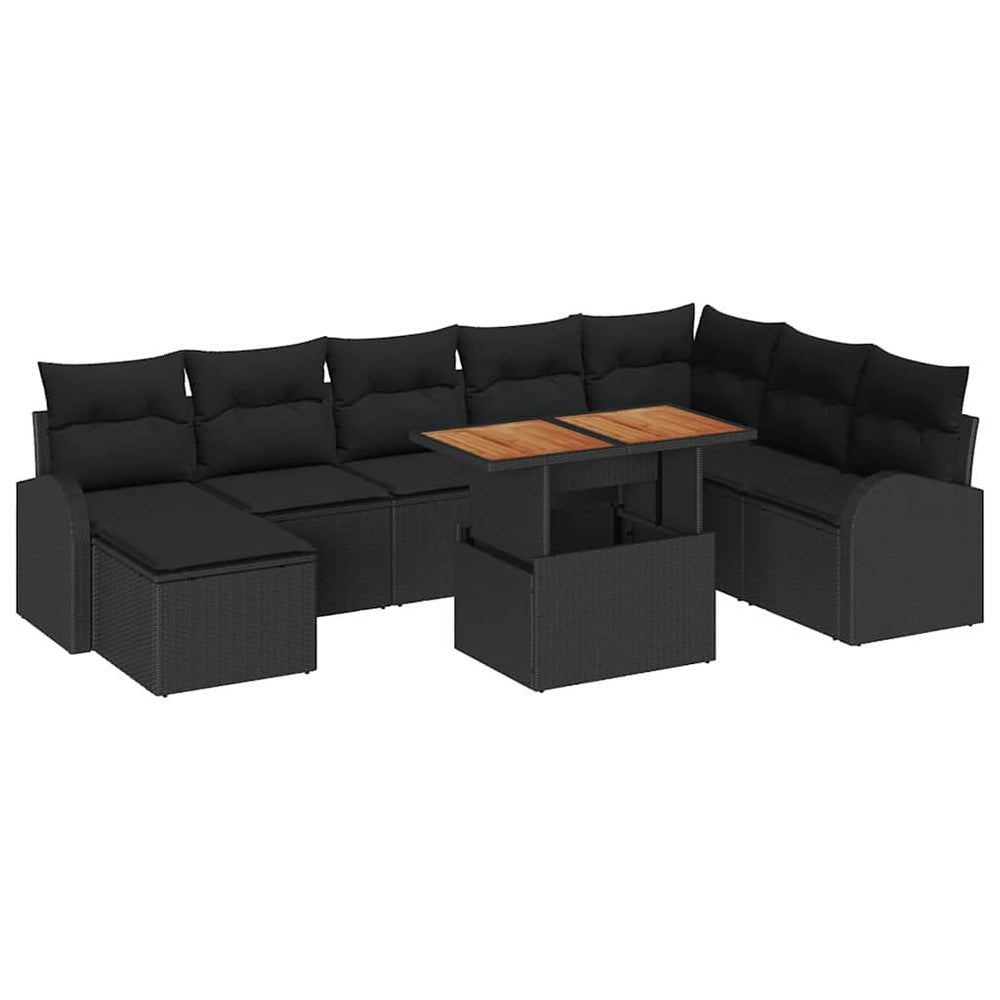 Sodo Sofų Rinkinys su pagalve 9 pcs Juoda