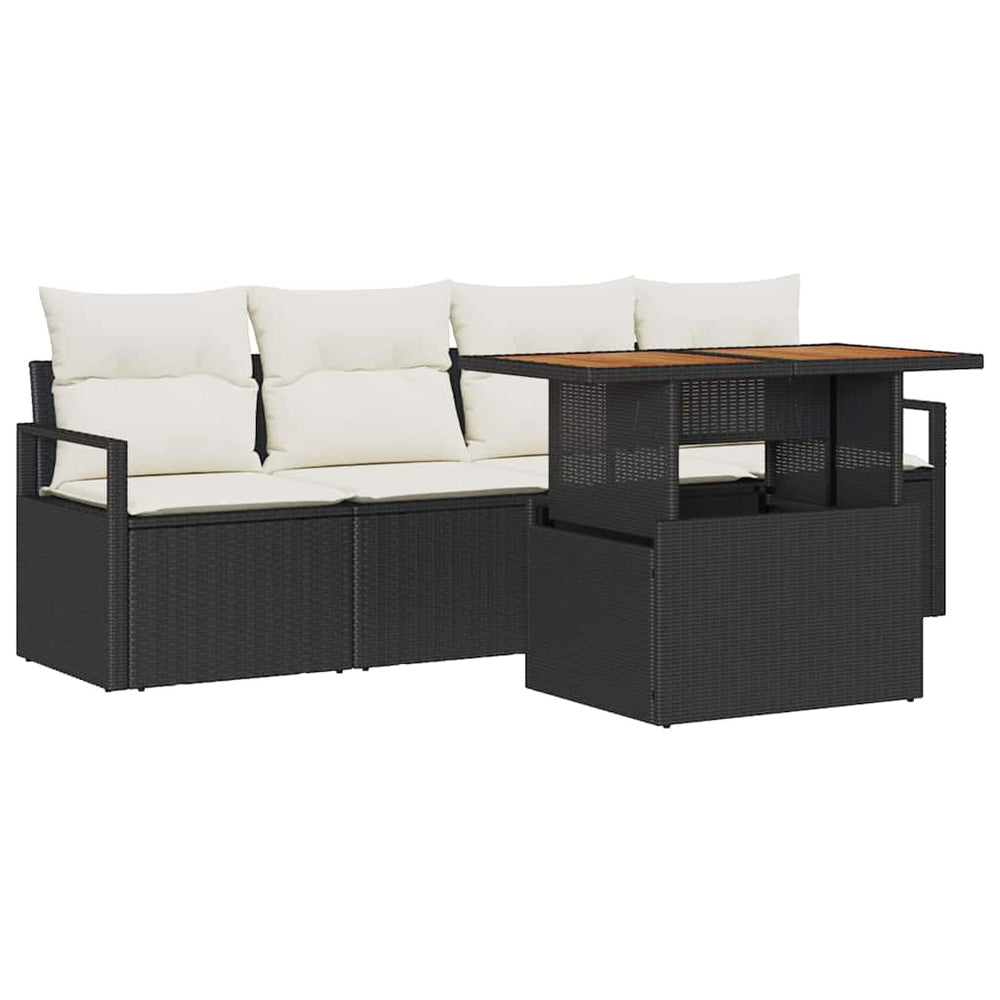 5 dalių sodo sofa su pagalvėmis Juodas Poli ratanas Akacijos