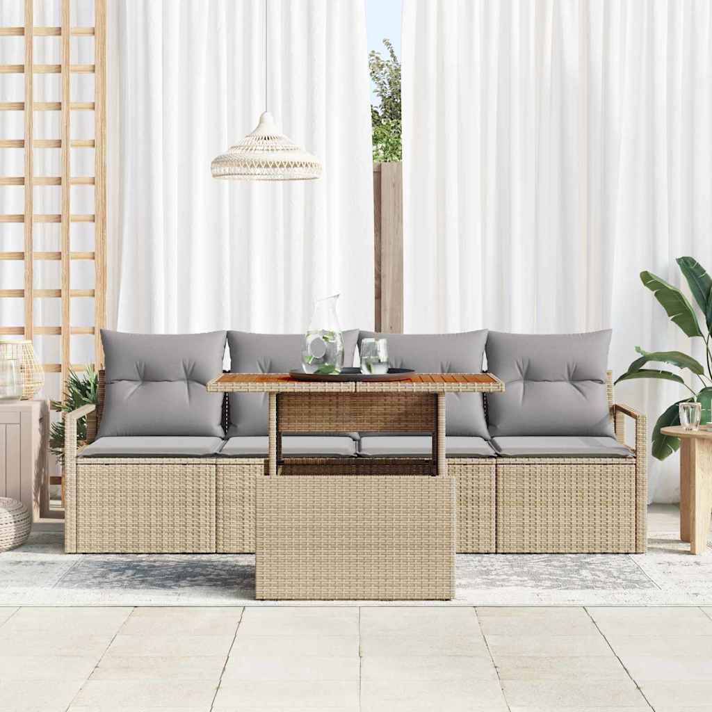 5 dalių sodo sofa su pagalvėlėmis Smėlio Poli Ratanas Akacija