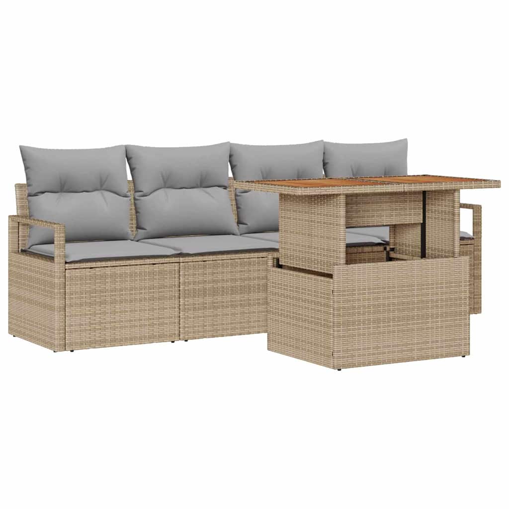 5 dalių sodo sofa su pagalvėlėmis Smėlio Poli Ratanas Akacija