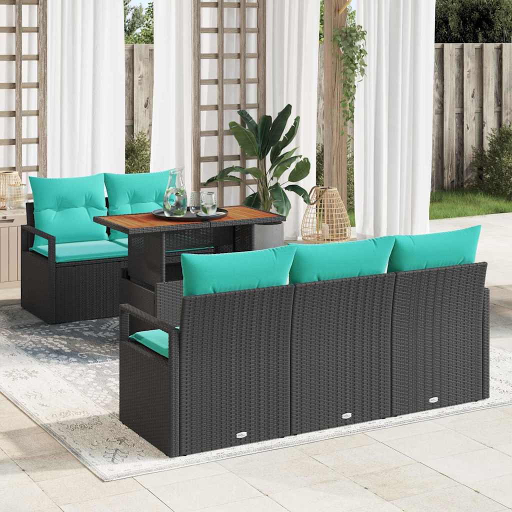 Sodo Sofų Rinkinys su pagalve 6 pcs Juoda ir mėlyna