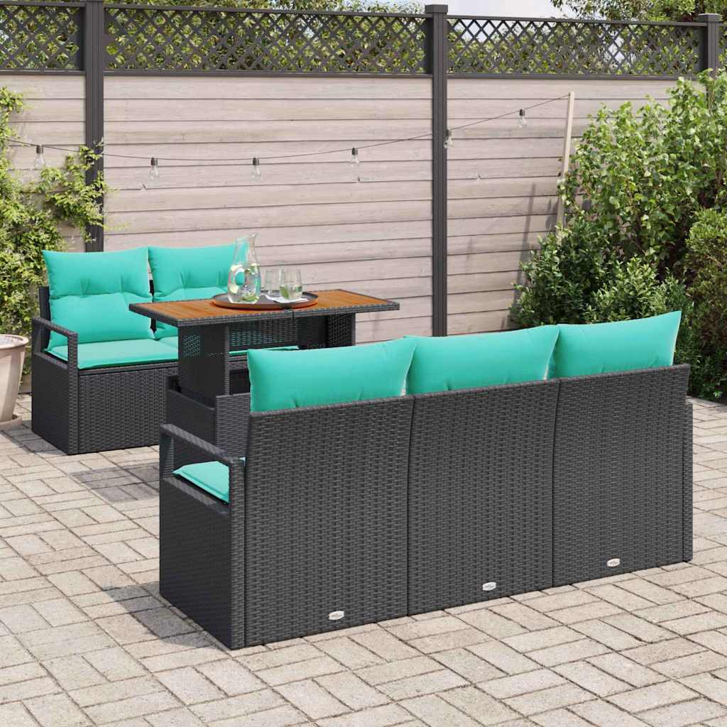 Sodo Sofų Rinkinys su pagalve 6 pcs Juoda ir mėlyna