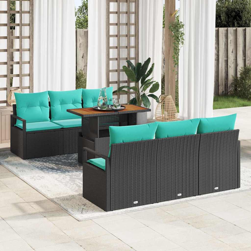 Sodo Sofų Rinkinys su pagalve 7 pcs Juoda ir mėlyna