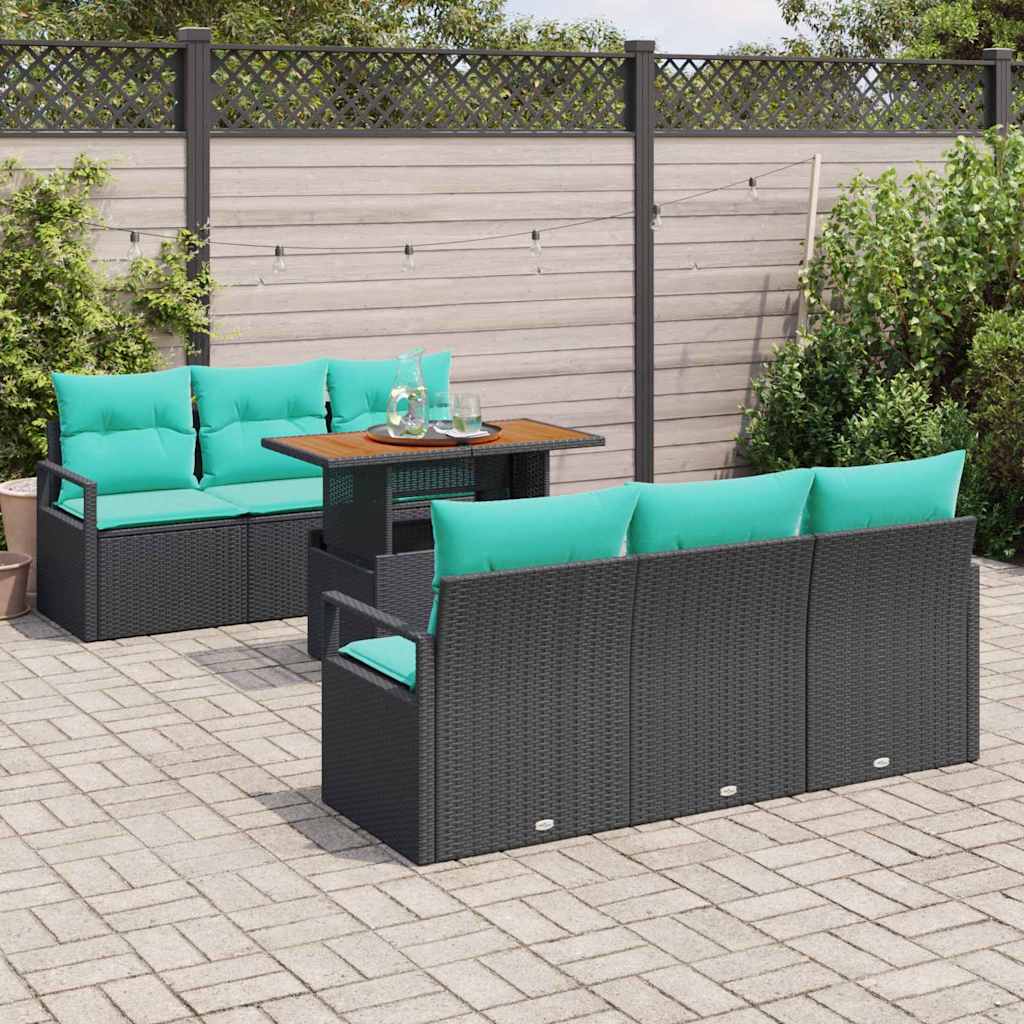 Sodo Sofų Rinkinys su pagalve 7 pcs Juoda ir mėlyna