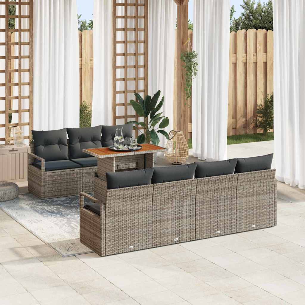 Sodo sofa rinkinys 8 pcs Pilka Didelis Rotangas ir metalas