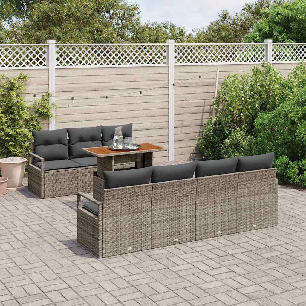 Sodo sofa rinkinys 8 pcs Pilka Didelis Rotangas ir metalas