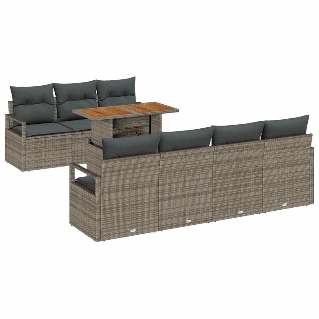 Sodo sofa rinkinys 8 pcs Pilka Didelis Rotangas ir metalas