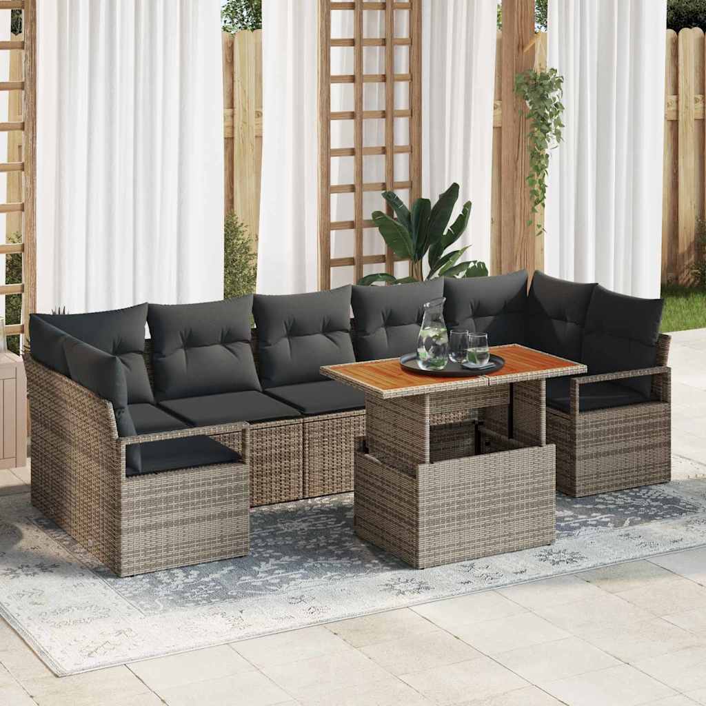 Sodo sofa rinkinys pilkas su pagalve Dryžuotas 8 pcs Pilka Didelis