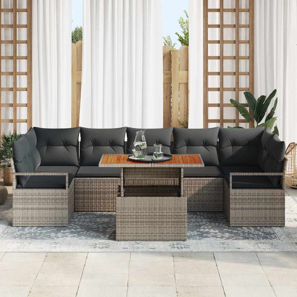 Sodo sofa rinkinys pilkas su pagalve Dryžuotas 8 pcs Pilka Didelis