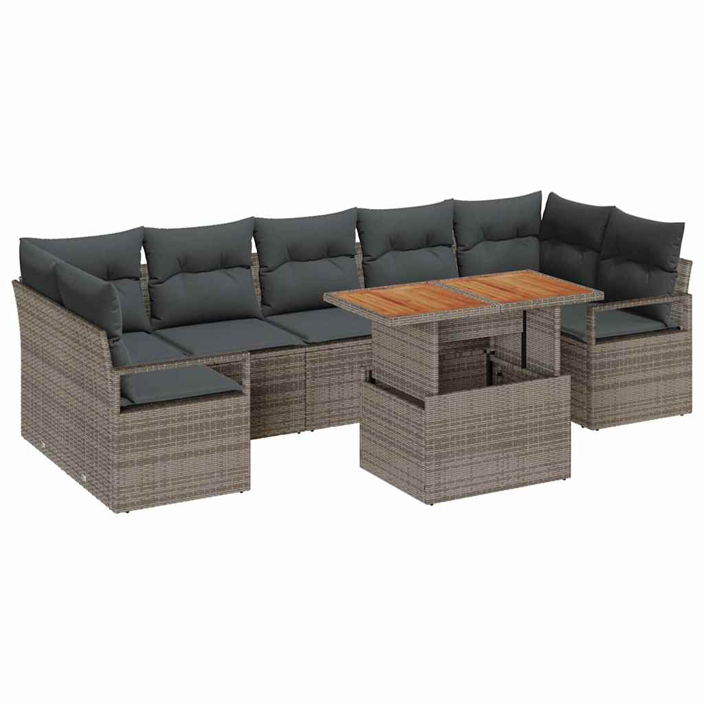 Sodo sofa rinkinys pilkas su pagalve Dryžuotas 8 pcs Pilka Didelis