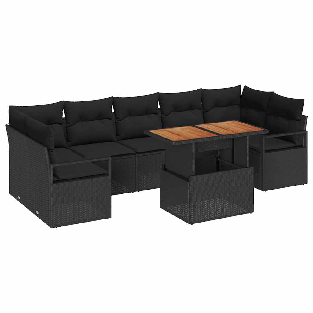 Lauko sofos rinkinys 8 pcs Juoda Didelis Ratanas ir audinys