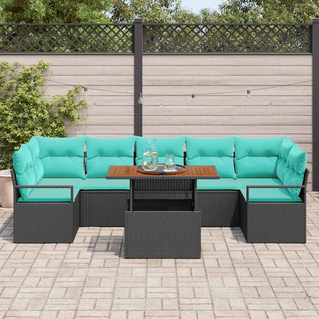 Sodo Sofų Rinkinys su pagalve 8 pcs Juoda ir žalsvai mėlyna