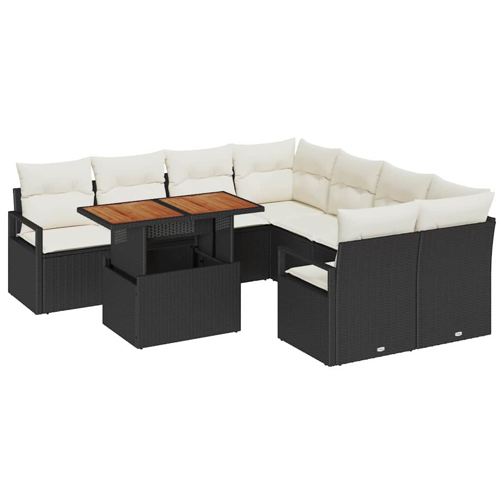 Garden Sofa Set with Cushions 9 pcs Black and Cream Large