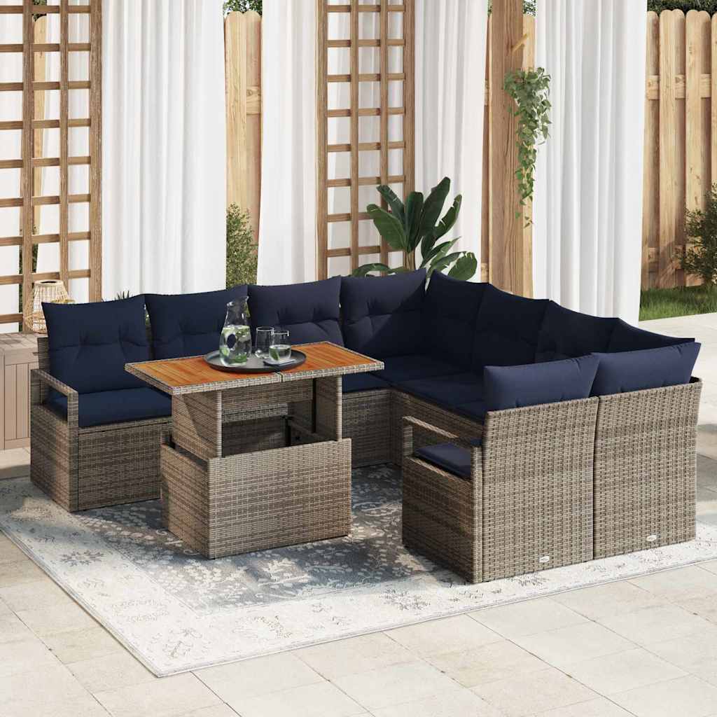 Garden Dining Set 9 pcs Grey and Dark Blue