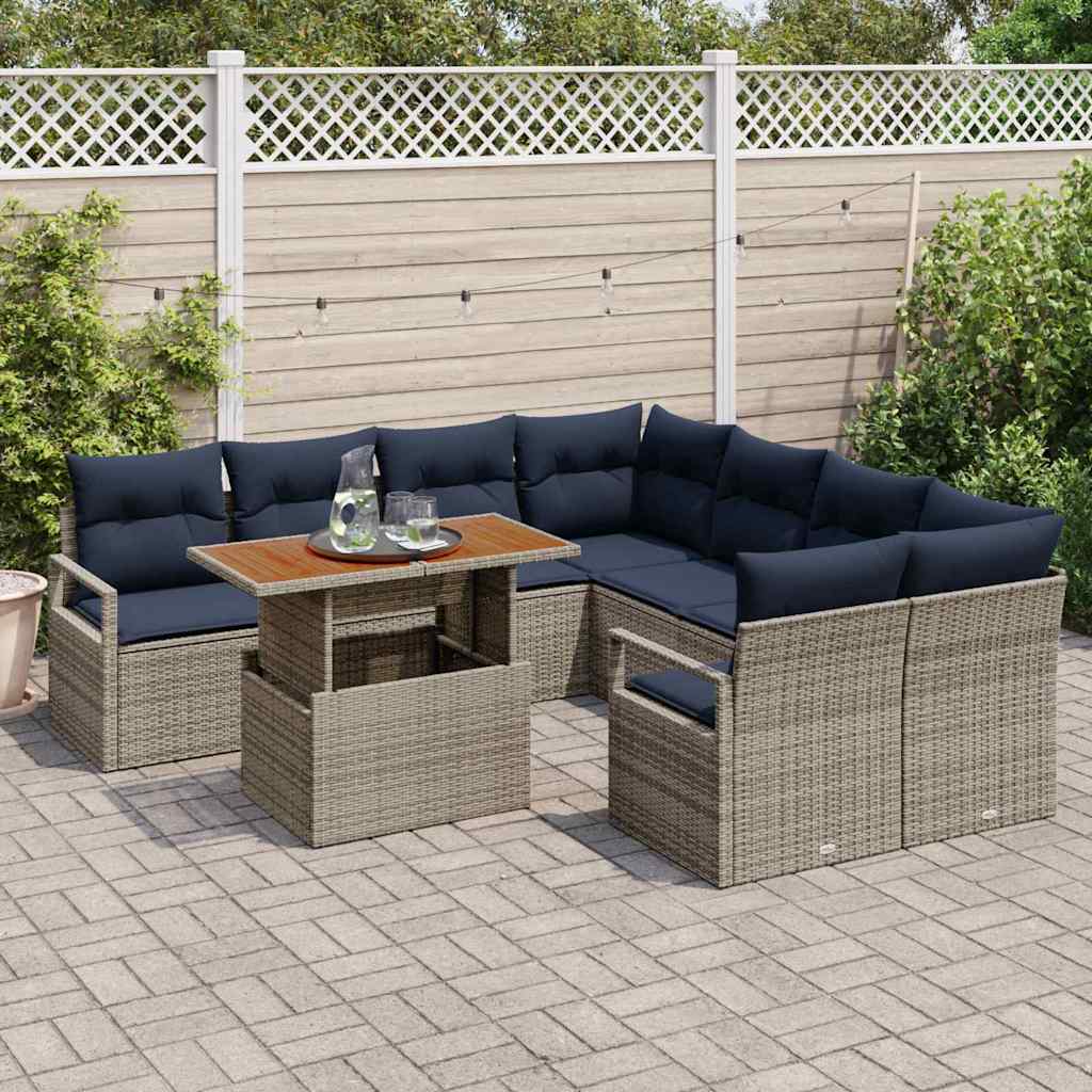 Garden Dining Set 9 pcs Grey and Dark Blue