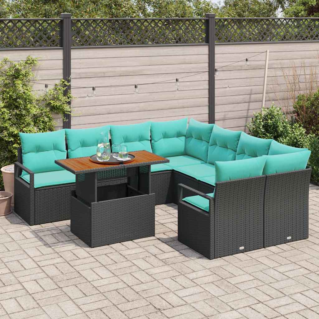 Sodo valgomojo komplektas 9 pcs Juoda ir žalsvai mėlyna