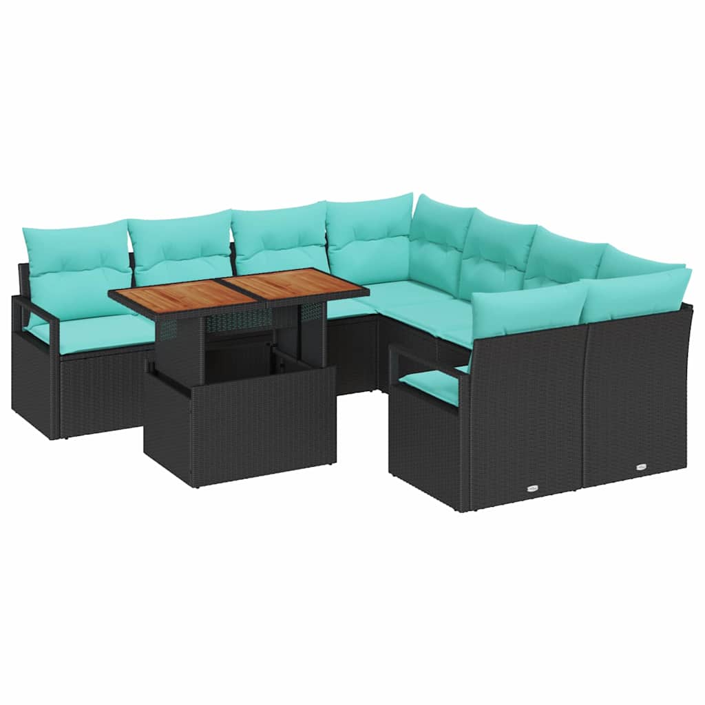 Sodo valgomojo komplektas 9 pcs Juoda ir žalsvai mėlyna