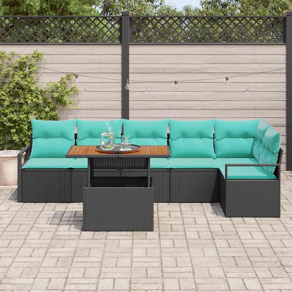 Sodo valgomojo komplektas 7 pcs Juoda ir žalsvai mėlyna