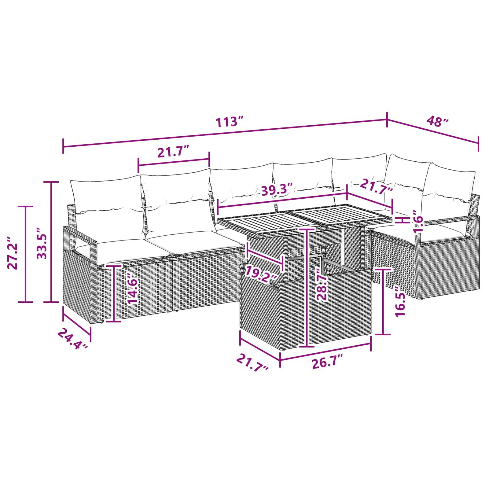 Sodo valgomojo komplektas 7 pcs Juoda ir žalsvai mėlyna