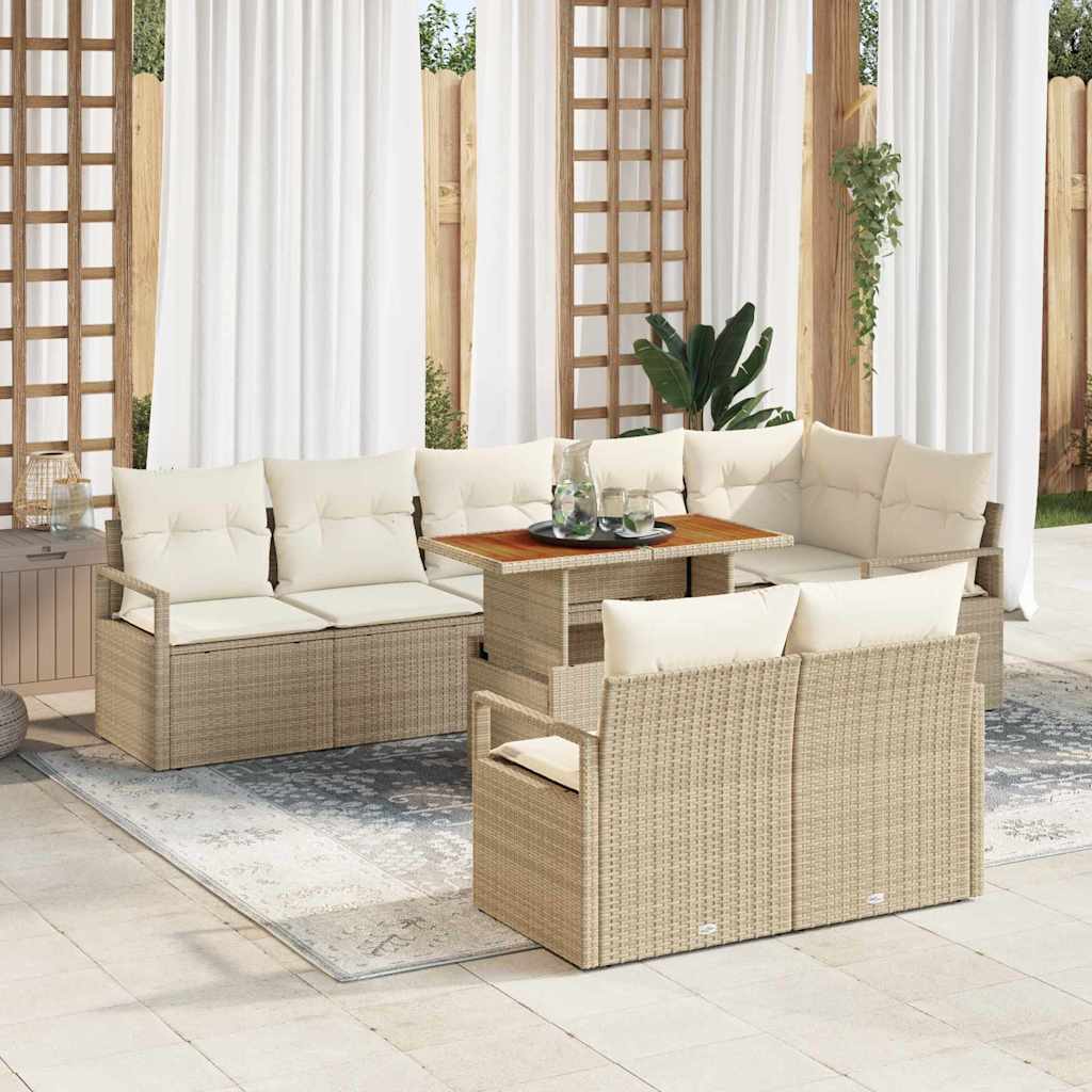9 dalių sodo sofos komplektas su pagalvėlėmis smėlio spalvos poly rattan